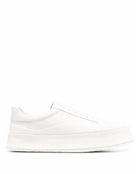 weiße Leder niedrige Sneakers von Jil Sander