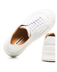 weiße Leder niedrige Sneakers von Jil Sander