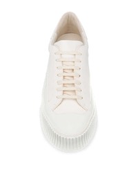 weiße Leder niedrige Sneakers von Jil Sander