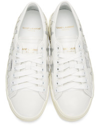 weiße Leder niedrige Sneakers von Saint Laurent