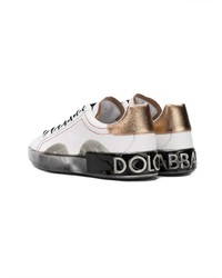 weiße Leder niedrige Sneakers von Dolce & Gabbana