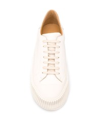 weiße Leder niedrige Sneakers von Jil Sander