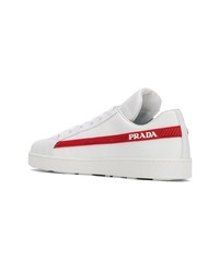 weiße Leder niedrige Sneakers von Prada