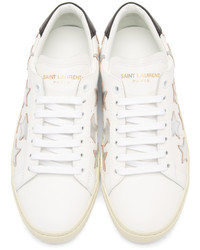 weiße Leder niedrige Sneakers von Saint Laurent