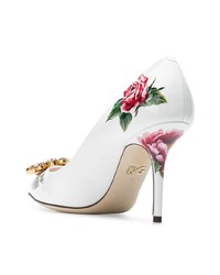 weiße Leder Pumps mit Blumenmuster von Dolce & Gabbana