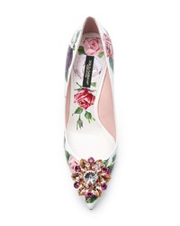 weiße Leder Pumps mit Blumenmuster von Dolce & Gabbana