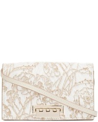 weiße Leder Umhängetasche mit Blumenmuster von Zac Posen