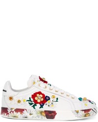 weiße niedrige Sneakers mit Blumenmuster von Dolce & Gabbana