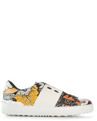 weiße niedrige Sneakers mit Blumenmuster von Valentino Garavani