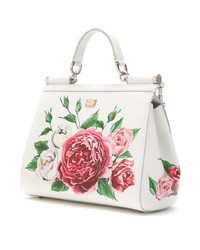 weiße Satchel-Tasche aus Leder mit Blumenmuster von Dolce & Gabbana