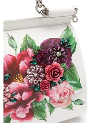 weiße Satchel-Tasche aus Leder mit Blumenmuster von Dolce & Gabbana