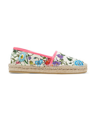 weiße Segeltuch Espadrilles mit Blumenmuster