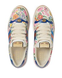 weiße Segeltuch niedrige Sneakers mit Blumenmuster von Gucci