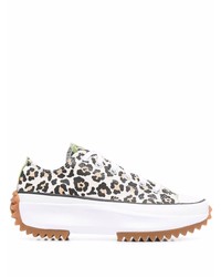 weiße Segeltuch niedrige Sneakers mit Leopardenmuster