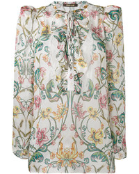 weiße Seide Bluse mit Blumenmuster von Roberto Cavalli