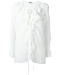 weiße Seide Bluse mit Rüschen von Dondup