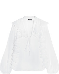 weiße Seide Bluse mit Rüschen von Giambattista Valli