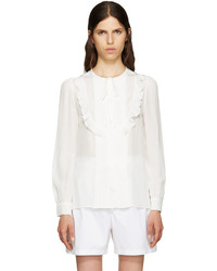 weiße Seide Bluse mit Rüschen von Miu Miu
