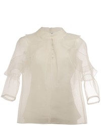 weiße Seide Bluse mit Rüschen von Oscar de la Renta
