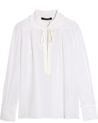 weiße Seide Bluse mit Rüschen von Roberto Cavalli