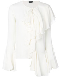 weiße Seide Bluse mit Rüschen von Tom Ford