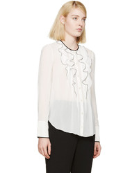 weiße Seide Bluse mit Rüschen von Nina Ricci