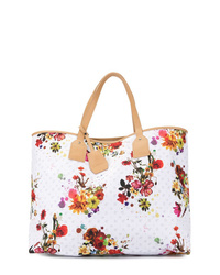 weiße Shopper Tasche aus Leder mit Blumenmuster