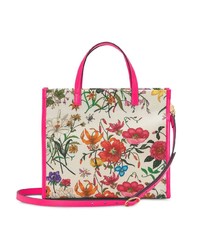 weiße Shopper Tasche aus Leder mit Blumenmuster von Gucci