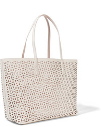 weiße Shopper Tasche aus Leder mit geometrischem Muster von Elizabeth and James