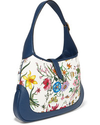 weiße Shopper Tasche aus Segeltuch mit Blumenmuster von Gucci