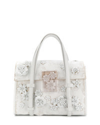 weiße Shopper Tasche mit Blumenmuster