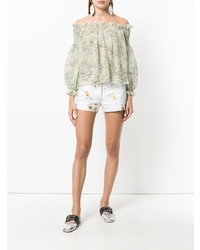 weiße Shorts mit Blumenmuster von Giambattista Valli