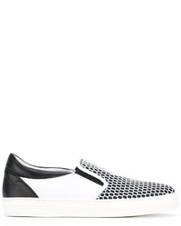 weiße Slip-On Sneakers aus Leder mit geometrischem Muster von Roberto Cavalli