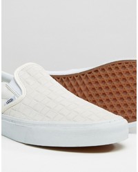 weiße Slip-On Sneakers aus Leder mit Karomuster von Vans