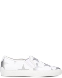weiße Slip-On Sneakers aus Leder mit Sternenmuster