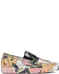 weiße Slip-On Sneakers aus Segeltuch mit Blumenmuster von Christian Louboutin