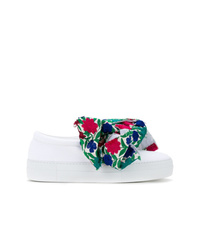 weiße Slip-On Sneakers aus Segeltuch mit Blumenmuster von Joshua Sanders