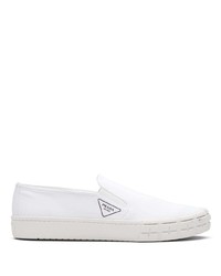 weiße Slip-On Sneakers aus Segeltuch von Prada
