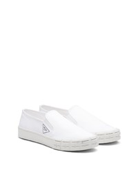 weiße Slip-On Sneakers aus Segeltuch von Prada
