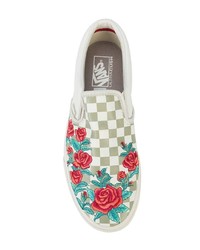 weiße Slip-On Sneakers mit Blumenmuster von Vans