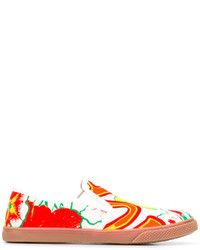 weiße Slip-On Sneakers mit Blumenmuster von Stella McCartney