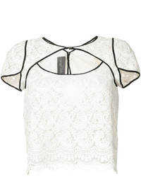 weiße Spitze Bluse mit Ausschnitten von Monique Lhuillier