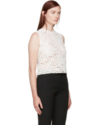 weiße Spitze Bluse mit Blumenmuster von Saint Laurent