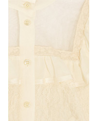 weiße Spitze Bluse mit Rüschen von Saint Laurent