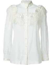 weiße Spitze Bluse mit Rüschen von Saint Laurent