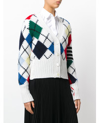 weiße Strickjacke mit Argyle-Muster von Thom Browne