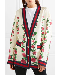 weiße Strickjacke mit Blumenmuster von Gucci