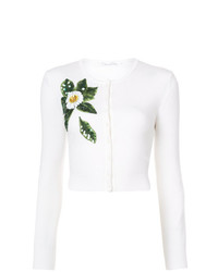 weiße Strickjacke mit Blumenmuster von Oscar de la Renta