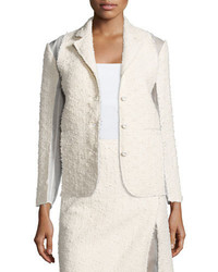 weiße Tweed-Jacke mit Reliefmuster