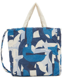 weiße und blaue bedruckte Shopper Tasche aus Segeltuch